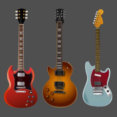 Üç farklı vektör elektro gitar resmi.