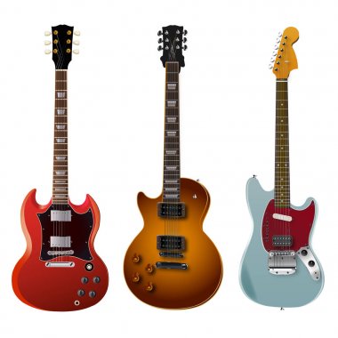 Üç farklı vektör elektro gitar resmi.