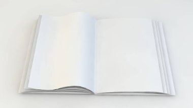 3D çizim, 3D çizim. Açık arkaplan üzerine beyaz kitap ya da dergi aç.
