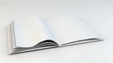 3D çizim, 3D çizim. Açık arkaplan üzerine beyaz kitap ya da dergi aç.