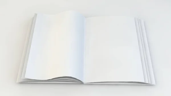 3D渲染 3D说明 浅色背景的打开的白色书籍或杂志 — 图库照片
