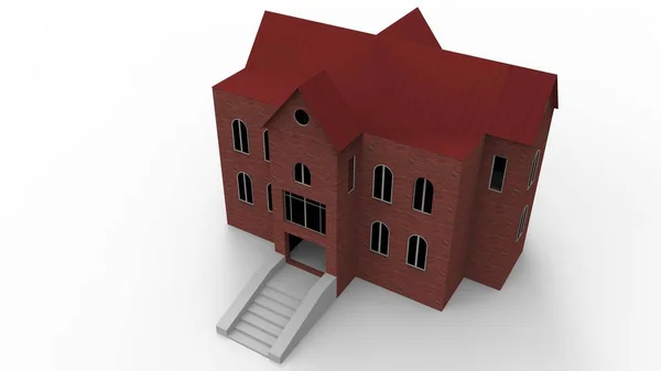3Dレンダリング 3Dイラスト 窓と階段のある明るい背景のレンガ造りの家 — ストック写真