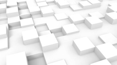 3D çizim, 3D çizim. Beyaz, ışık küplerinin soyut arkaplan çizimi.