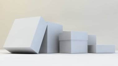 3D çizim, 3D çizim. Beyaz arkaplanda kutular.