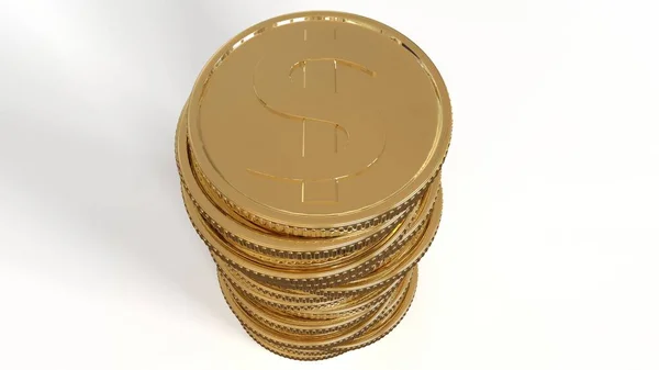 Rendering Illustration High Stack Gold Coins White Background — Stock Photo, Image