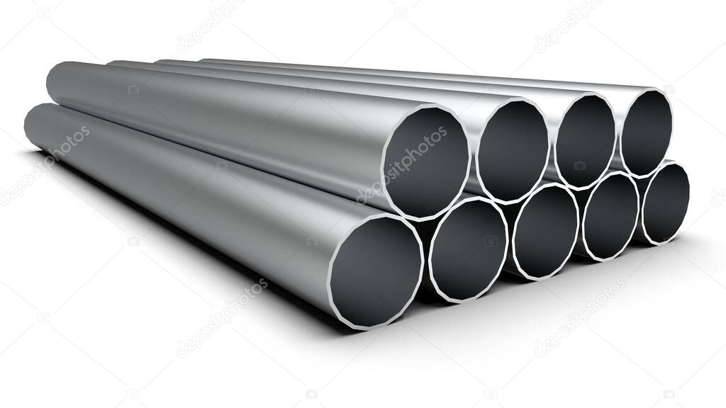 3d rendering, 3d illustration. Construction metal pipes on a white background. 