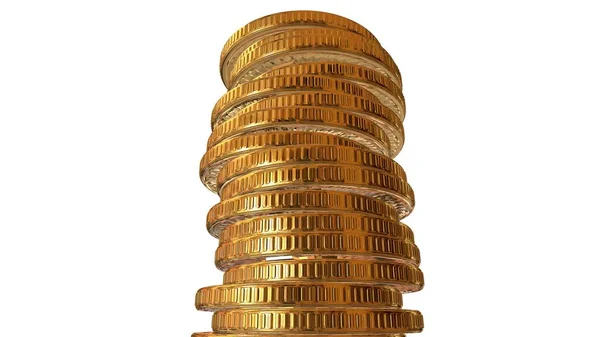 Rendering Illustration High Stack Gold Coins White Background — 스톡 사진