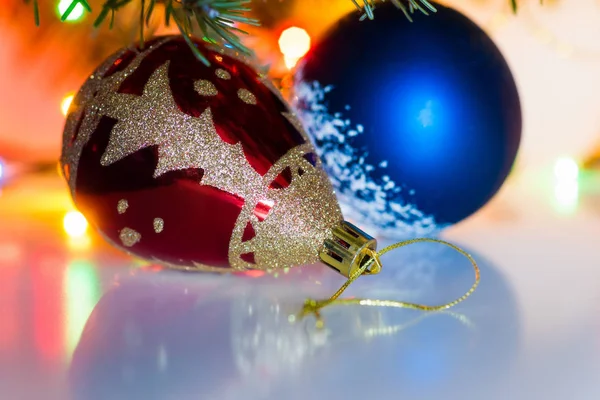 Christmas decoration with baubles and lights. — Stock Photo, Image