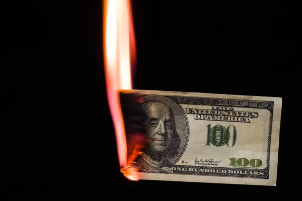 100 Dollar Bill On Fire. — Stock Photo, Image