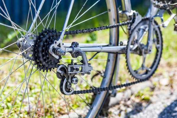 10 speed derailleur with freewheel cassette and chain on bicycle