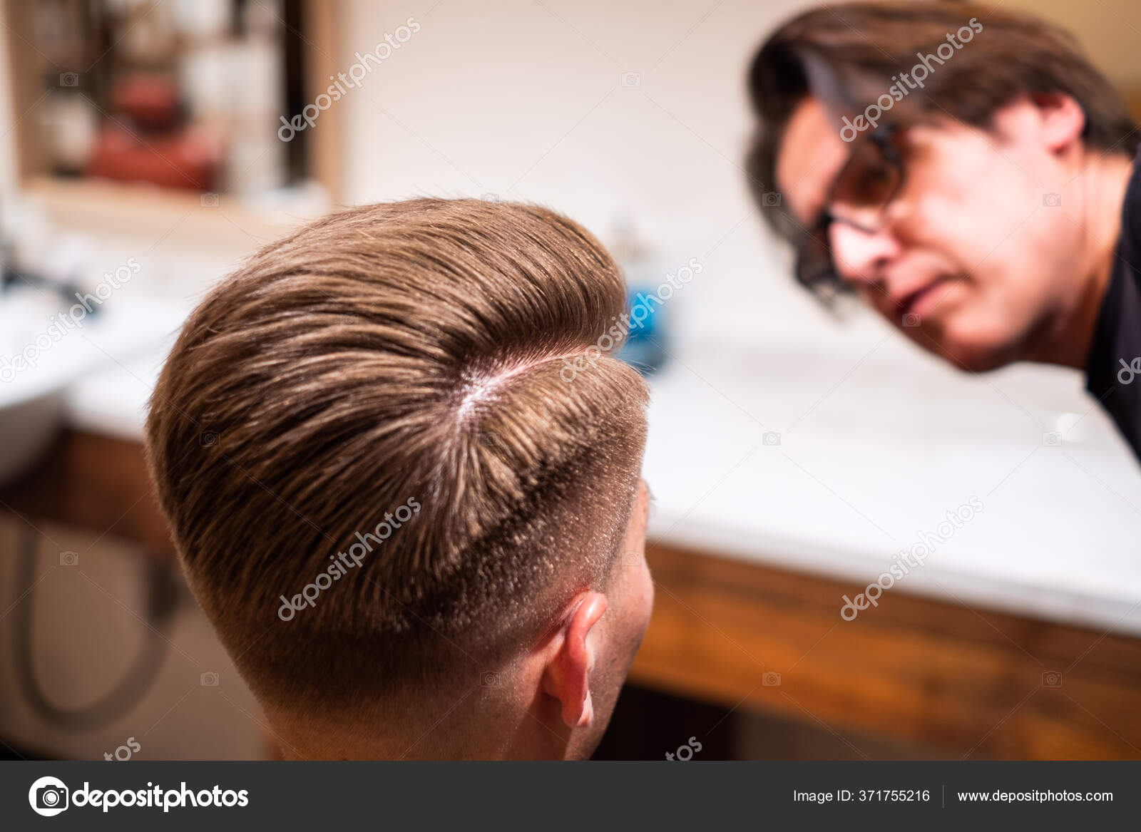 Hairdresser Checks New Hairstyle Young Man Cutting Hair His Barbershop Stock Photo by ©photoflorenzo 371755216 Hairdresser Checks New Hairstyle Young Man Cutting Hair His Barbershop Stock Photo by ©photoflorenzo 371755216