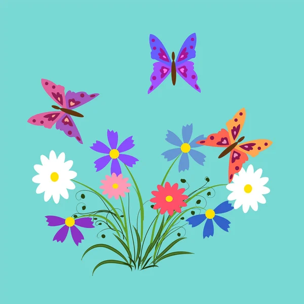 Les fleurs et les papillons. Illustration. Éléments pour cartes de vœux design . — Image vectorielle