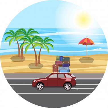 Araba ile yolculuk. Deniz ve plaj yakınında. Bagaj r