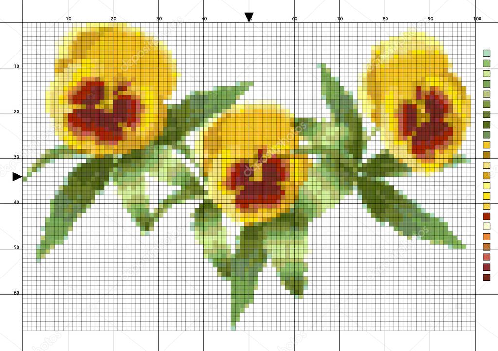 Spring flowers. Pansy. Cross stitch scheme