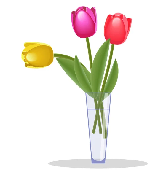 Bouquet de tulipes dans un vase. Journée de la femme 8 mars . — Image vectorielle
