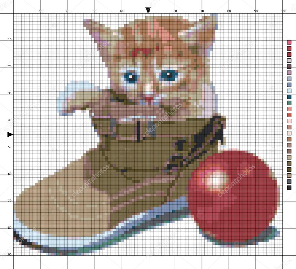 kitten in the Shoe. Cross stitch scheme