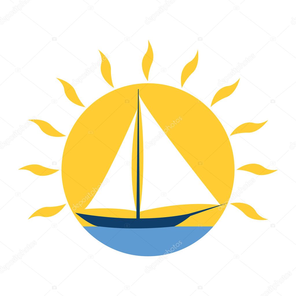 Sailing. Yacht against the sun. Logo