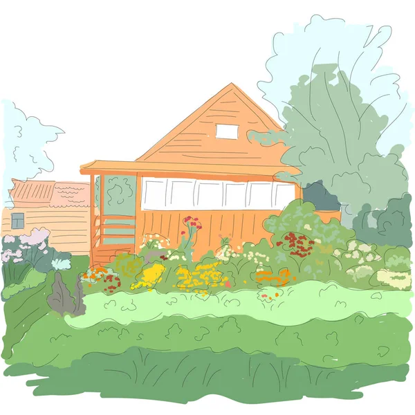 Vidéki ház stílusában egy akvarell vázlat. — Stock Vector