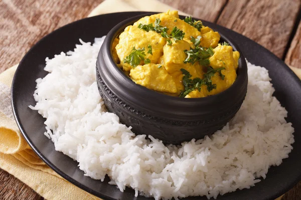 Chicken Korma - Chicken on a mildly spiced creamy sauce with ric — Stock Photo, Image