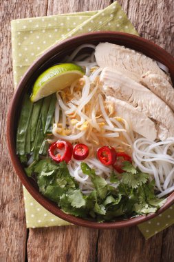 Vietnamca gıda: baharatlı çorba Pho Ga, tavuk, Pirinç Noodle bir