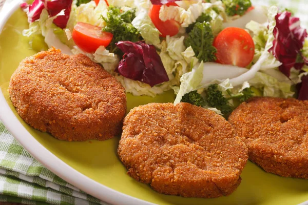 Carrot cutlets with fresh vegetable salad close-up. horizontal — Stock Photo, Image