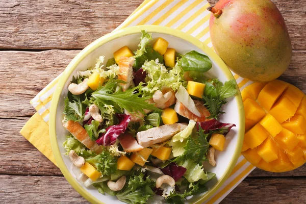 Tasty salad of grilled chicken breast, mango, arugula, lettuce a — Stock Photo, Image