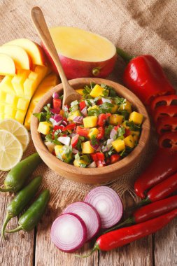 Meksika yemeği: mango, kişniş, soğan ve biber clo salsa