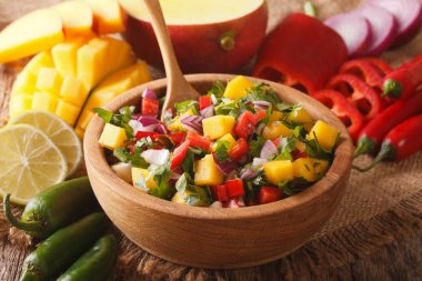 Mango, biber, jalapeno, kişniş ve soğan ile Meksika salsa 