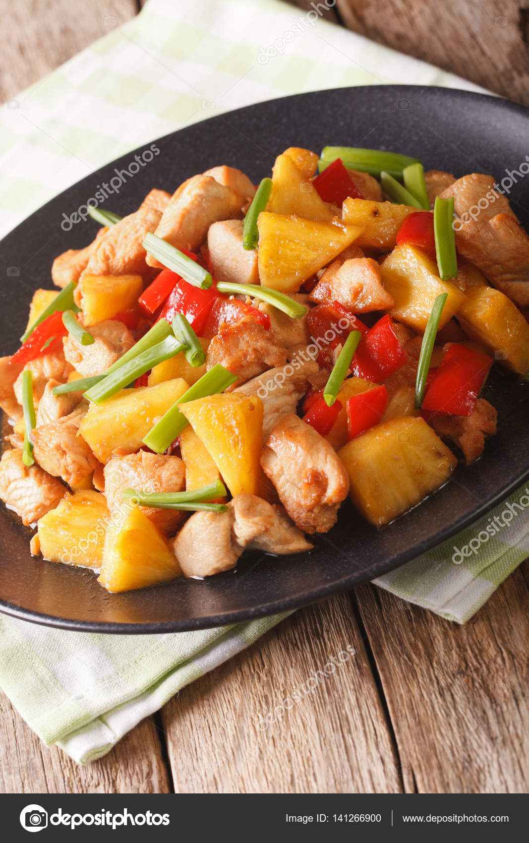 Fried Chicken With Pineapple And Vegetables In Sweet And Sour Sa Stock Photo C Lenyvavsha 141266900