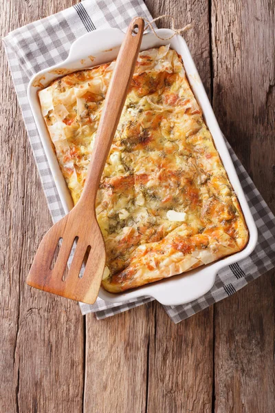 Serbian Gibanica from filo dough with cheese, eggs and greens cl — Stock Photo, Image