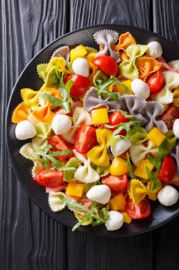 İtalyan yemeği: farfalle makarna sebze ve mozzarella clos