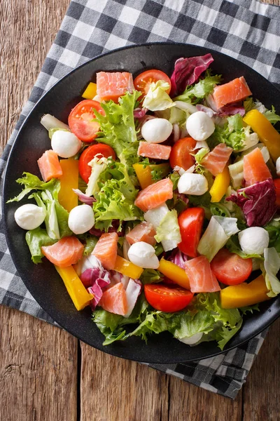 Salat mit Lachsfisch, Mozzarella und frischem Gemüse — Stockfoto