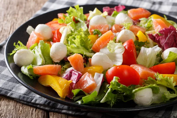 Salat mit Lachsfisch, Mozzarella und frischem Gemüse — Stockfoto