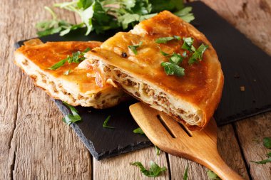 Lezzetli meze: kıyma yakın çekim ile Balkan burek. hor