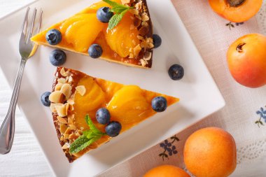 Yaban mersini, nane ve fındık yakın bir plaka üzerinde çekim ile kayısı kek