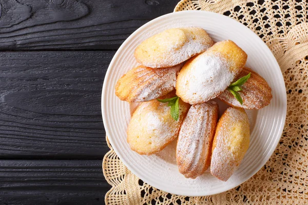 French biscuit Madeleine close-up on a plate on the table. Horiz — Stock Photo, Image