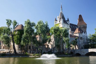 Güzel Vajdahunyad castle ve göl. Budapeşte