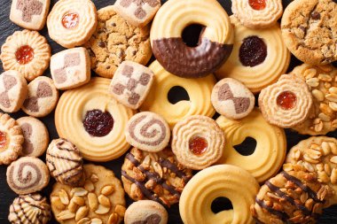 Beautiful cookies assorted close-up. background horizontal top v clipart