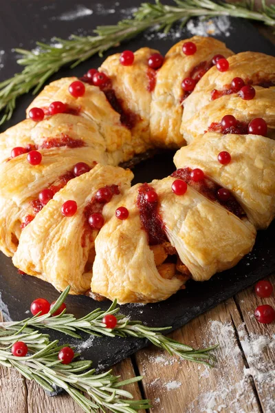 Pastel de pollo navideño con arándanos y queso de cerca. vert — Foto de Stock