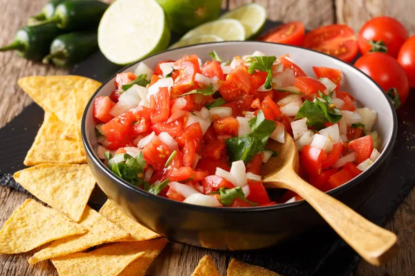 Mexican appetizer Pico de Gallo close-up in a bowl. horizontal — Stock Photo, Image