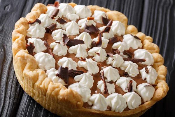 Chocolate French silk pie with whipped cream close-up. horizonta — Stock Photo, Image