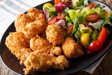 Baharatlı kızarmış tavuk kanadı ekmek kırıntıları ve taze vegetabl