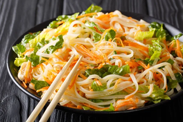 Азіатський харчової: Курячий салат з локшина рису, моркви й зеленими смужками — стокове фото
