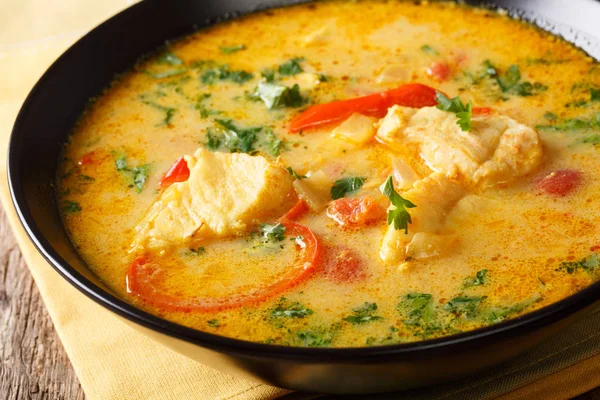 Brazilian fish Stew (Moqueca Baiana) with vegetables and coconut — Stock Image Brazilian fish Stew (Moqueca Baiana) with vegetables and coconut Stock Photo