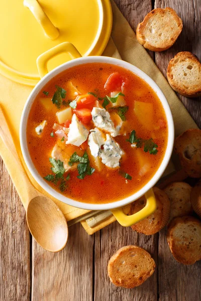 Deliciosa sopa de pollo búfalo con tomates, apio, zanahorias y — Foto de Stock