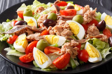 Tonbalıklı salata taze sebze, yumurta, ton balığı ve ancho ile Fransız