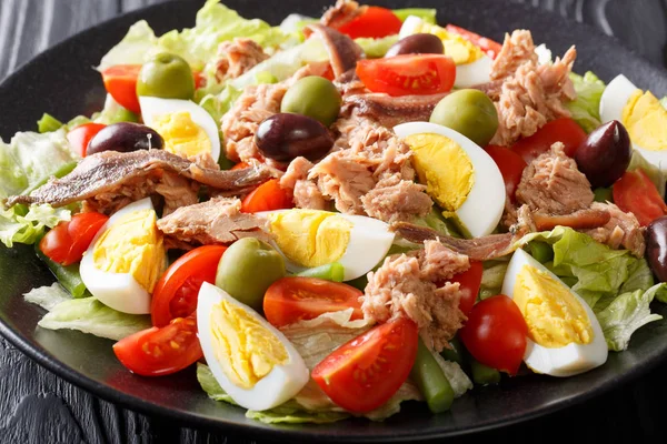 Franska nicoise sallad med färska grönsaker, ägg, tonfisk och ancho — Stockfoto