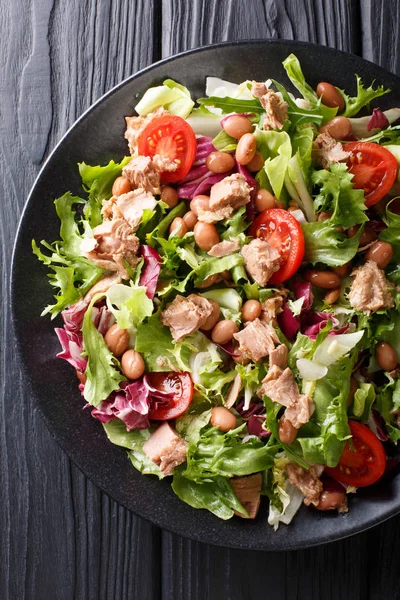 Ensalada saludable de atún, judías borlotti, tomates, lechuga — Foto de Stock