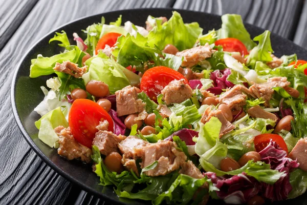 Ensalada tradicional de atún, judías borlotti, tomates , — Foto de Stock