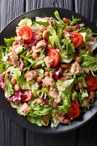 Hälsosam och god mat: sallad med tonfisk, borlotti bönor, — Stockfoto